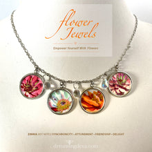 Load image into Gallery viewer, Zinnia Charm Necklace & Earrings, Joy in Nature - Synchronicity, Attunement, Friendship, Delight | 18 Inches - Leslie Montana