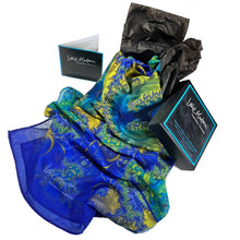 Load image into Gallery viewer, BAROQUE Chiffon Scarf in Royal Blue, Yellow, Turquoise | Claiming Our Crown, Spiritual Sovereignty - Leslie Montana