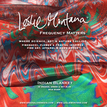 Load image into Gallery viewer, INDIAN BLANKET in Orange, Green & Sky Blue Silk Scarf - Leslie Montana