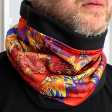 Load image into Gallery viewer, INDIAN BLANKET Neck Warmer in Red, Blue, Gold  | Fibonacci Inspired Apparel | Winter Wear - Leslie Montana
