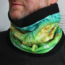 Load image into Gallery viewer, MARIPOSA Neck Warmer in Green, Yellow, Blue | Fibonacci Inspired Apparel | Winter Wear - Leslie Montana