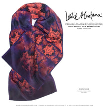 Load image into Gallery viewer, ON WINGS in Orange, Purple & Black Silk Scarf | On Wings of Angels - Leslie Montana
