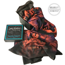 Load image into Gallery viewer, ON WINGS Lightweight Shawl in Orange, Purple & Black | On Wings of Angels - Leslie Montana