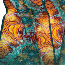 Load image into Gallery viewer, TERRESTRIAL in Teal, Gold, & Brick Red Silk Scarf | Sentient Being, Gaia - Leslie Montana