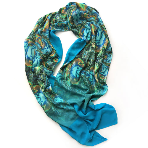 TURQUOISE TRAIL Lightweight Shawl, Turquoise, Green & Brown | Earth Magic - Leslie Montana