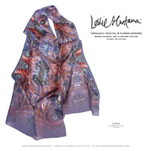 Load image into Gallery viewer, VINES in Lavender, Deep Coral Pink & Blue Silk Scarf | Realizing Loving Connections - Leslie Montana