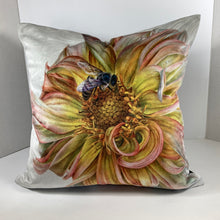 Load image into Gallery viewer, Velvet Pillows - Yellow Dahlia with Bee - Leslie Montana