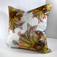 Load image into Gallery viewer, Velvet Pillows - Yellow Dahlia with Bee, Tossed - Leslie Montana