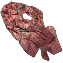 Load image into Gallery viewer, SEA SCROLLS Chiffon Scarf in Dusty Rose &amp; Moss Green | Knowledge Codes &amp; Reconnection - Leslie Montana
