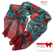 Load image into Gallery viewer, Thunderbird, Chiffon Scarf in Turquoise & Red | Integrity of Speech, Truth - Leslie Montana