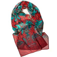 Load image into Gallery viewer, Thunderbird, Chiffon Scarf in Turquoise & Red | Integrity of Speech, Truth - Leslie Montana