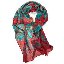 Load image into Gallery viewer, Thunderbird, Chiffon Scarf in Turquoise & Red | Integrity of Speech, Truth - Leslie Montana