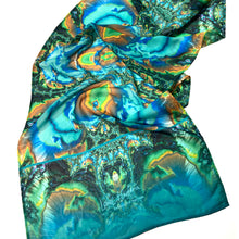Load image into Gallery viewer, TURQUOISE TRAIL Chiffon Scarf in Turquoise & Brown | Earth Magic - Leslie Montana
