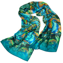 Load image into Gallery viewer, TURQUOISE TRAIL Chiffon Scarf in Turquoise &amp; Brown | Earth Magic - Leslie Montana
