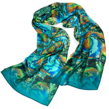 Load image into Gallery viewer, TURQUOISE TRAIL Chiffon Scarf in Turquoise & Brown | Earth Magic - Leslie Montana