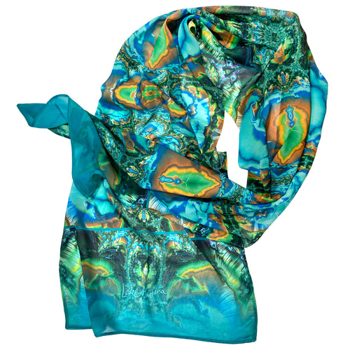 TURQUOISE TRAIL Chiffon Scarf in Turquoise & Brown | Earth Magic - Leslie Montana