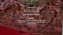 Load and play video in Gallery viewer, SCROLLS Lightweight Shawl in Dusty Rose, Moss, Pink, Purple | Knowledge Codes &amp; Reconnection

