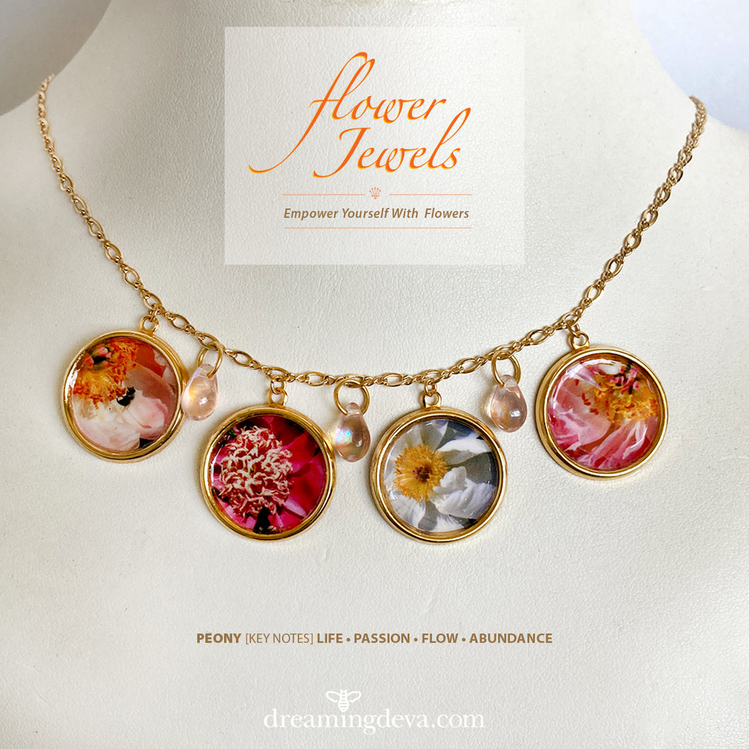 Peony Charm Necklace & Earrings, Power of Breath - Life, Passion, Flow, Abundance | 18 Inches - Leslie Montana
