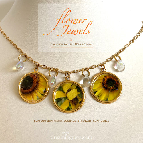Sunflower Charm Necklace, Living in Light - Courage, Strength, Confidence | 18 Inches - Leslie Montana