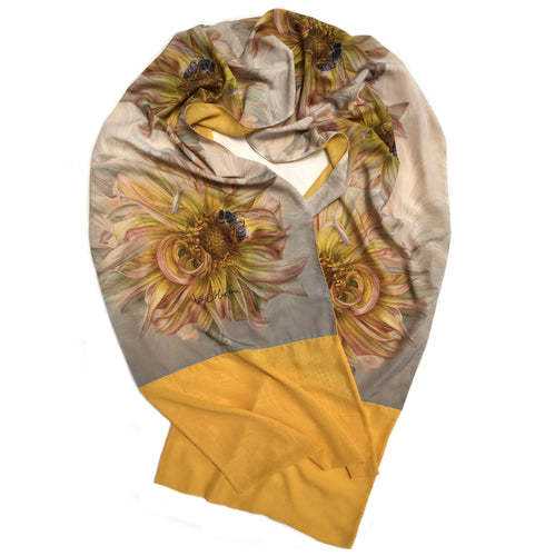YELLOW DAHLIA WITH BEE | Lightweight Shawl | Watercolor Series - Leslie Montana