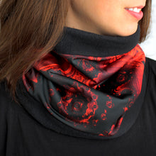 Load image into Gallery viewer, FLAMENCO Neck Warmer in Black, Red, Grays| Fibonacci Inspired Apparel | Winter Wear - Leslie Montana
