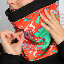 Load image into Gallery viewer, INDIAN BLANKET Neck Warmer in Orange/Green/Sky Blue | Fibonacci Inspired Apparel | Winter Wear - Leslie Montana
