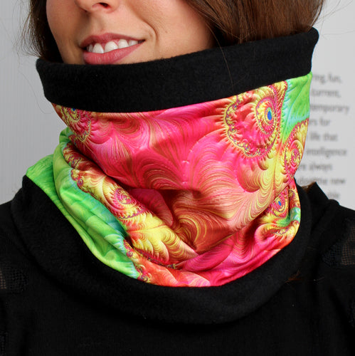 MARIPOSA Neck Warmer in Bright Pink, Green, Sky Blue  | Fibonacci Inspired Apparel | Winter Wear - Leslie Montana