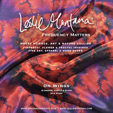 Load image into Gallery viewer, ON WINGS in Orange, Purple &amp; Black Silk Scarf | On Wings of Angels - Leslie Montana
