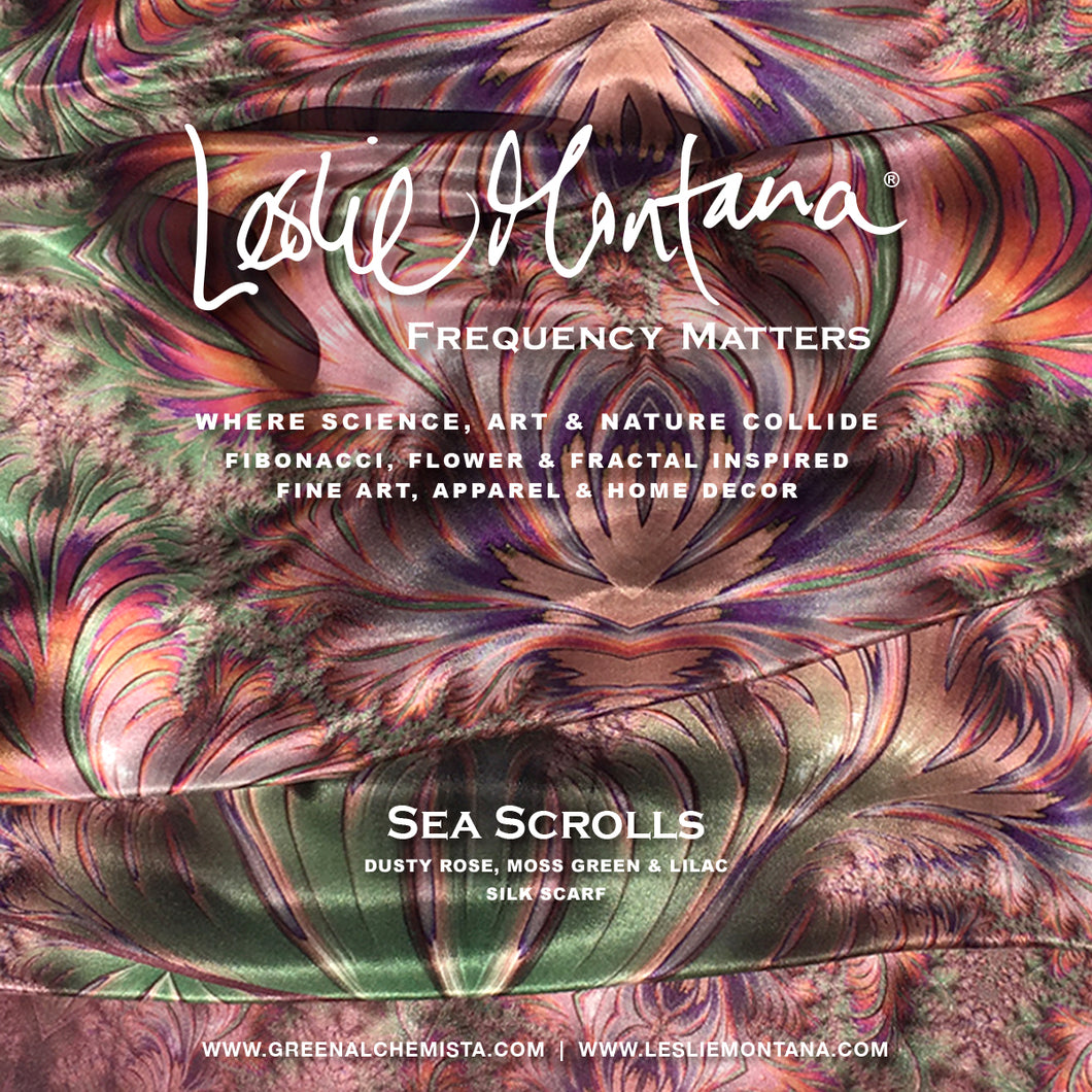 SEA SCROLLS in Rose, Moss, Lavender Silk Scarf | Knowledge Codes & Reconnection - Leslie Montana
