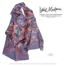 Load image into Gallery viewer, VINES in Lavender, Deep Coral Pink &amp; Blue Silk Scarf | Realizing Loving Connections - Leslie Montana
