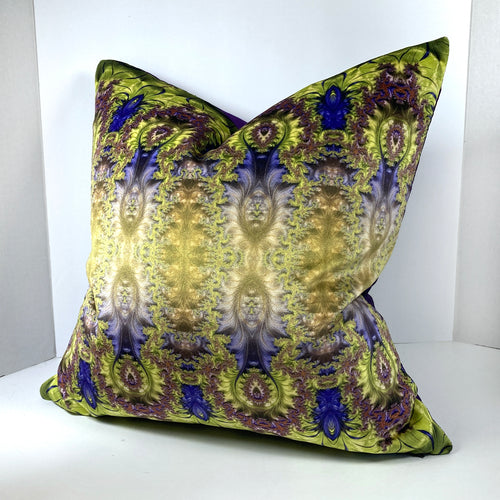 Velvet Pillows - Baroque Ombre in purple, lime green, brown - Leslie Montana