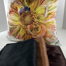Load image into Gallery viewer, Velvet Pillows - Yellow Dahlia with Bee - Leslie Montana
