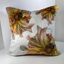 Load image into Gallery viewer, Velvet Pillows - Yellow Dahlia with Bee, Tossed - Leslie Montana
