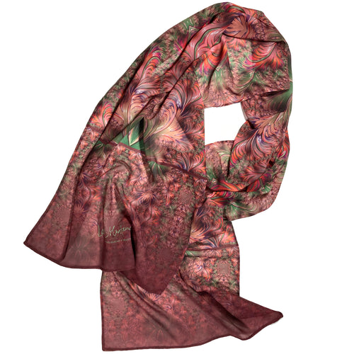 SEA SCROLLS Chiffon Scarf in Dusty Rose & Moss Green | Knowledge Codes & Reconnection - Leslie Montana