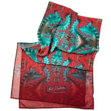 Load image into Gallery viewer, Thunderbird, Chiffon Scarf in Turquoise &amp; Red | Integrity of Speech, Truth - Leslie Montana
