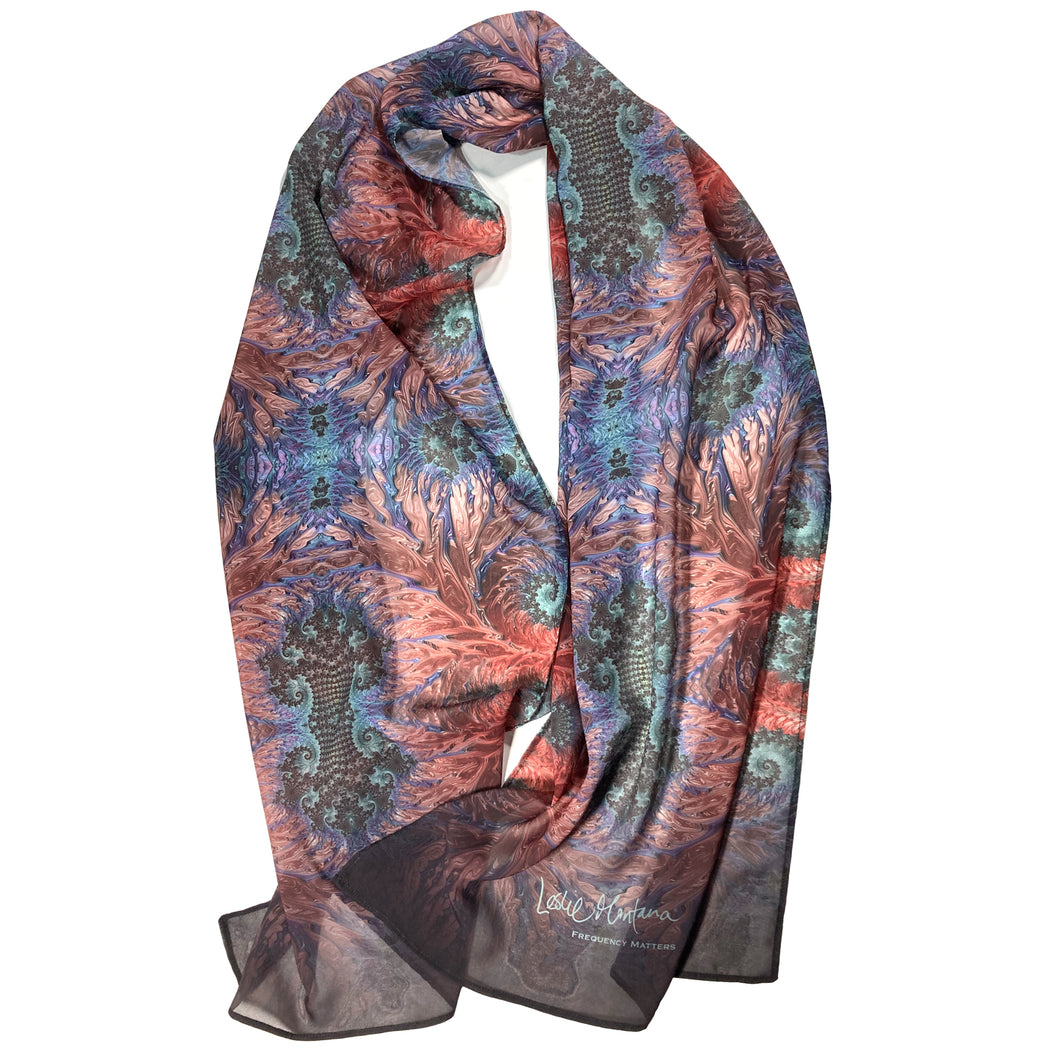 VINES Chiffon Scarf in Lavender, Deep Coral Pink & Light Blue | Realizing Loving Connections - Leslie Montana