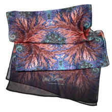 Load image into Gallery viewer, VINES Chiffon Scarf in Lavender, Deep Coral Pink &amp; Light Blue | Realizing Loving Connections - Leslie Montana
